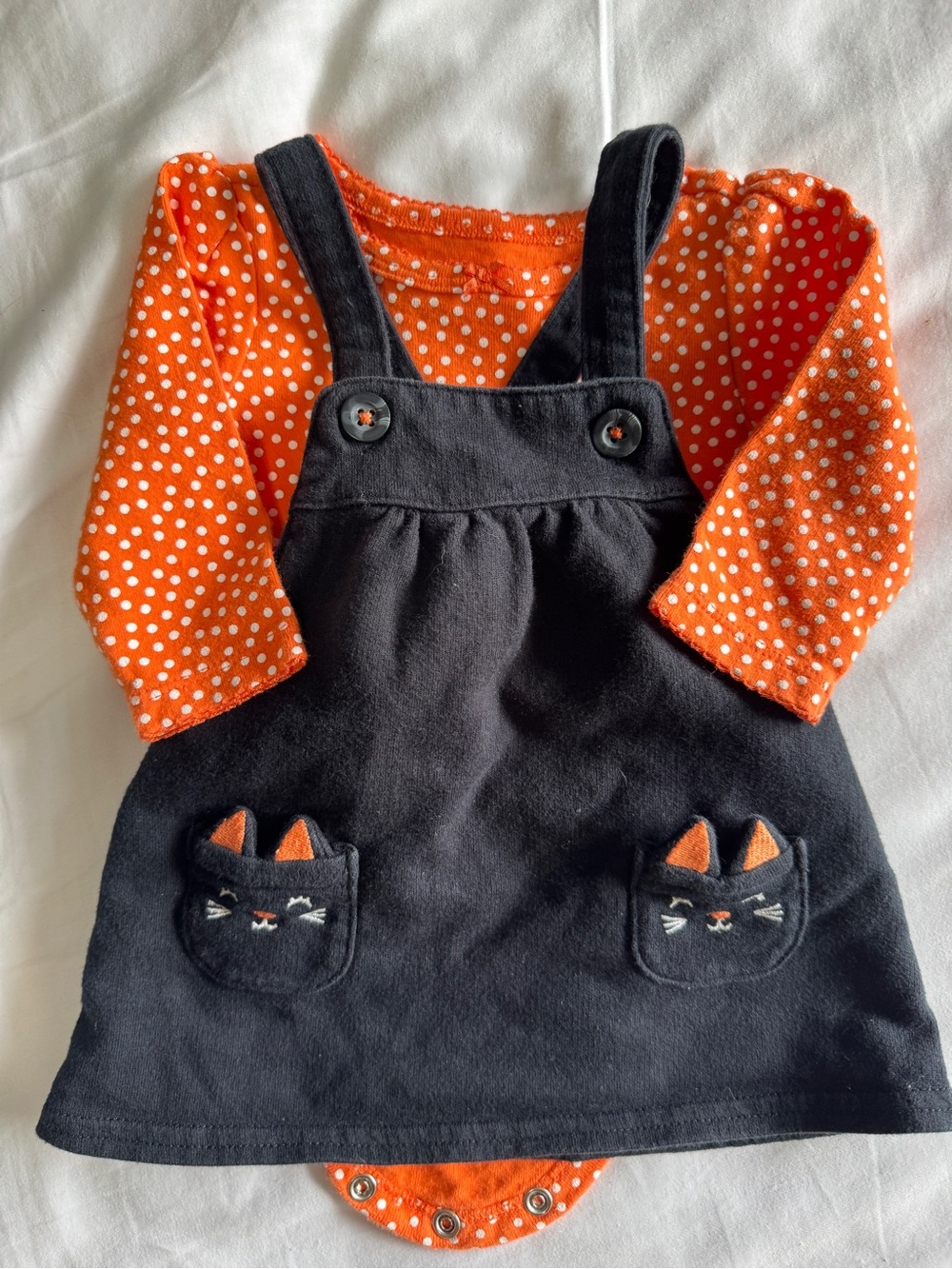 Carter's Black Corduroy Overall Dress with Orange Polka Dot Bodysuit
